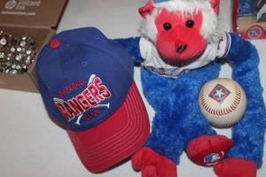 lot 117 image: Texas Rangers, Kid size Hat, Plush Monkey and Baseball