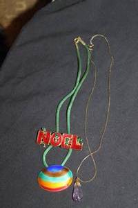 lot 187 image: Necklace with Amethyst Stone, Noel Pin and Multi Color Pendant Necklace