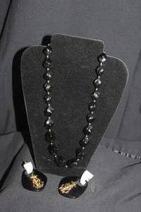 lot 195 image: Black Beaded Necklace and Earrings