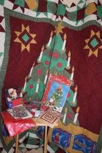 lot 173 image: Wall Tapestry with Light up Christmas Tree (needs lights) Approx 63x80 and other Dcor Items