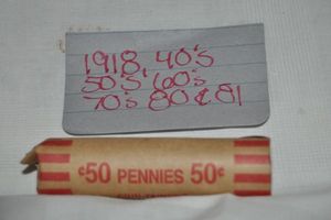 lot 73 image: Roll of Pennies, 1918, 1940s, 1960s, 1970s, 1980 and 1981