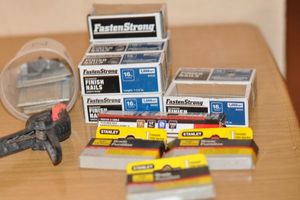 lot 81 image: Fasten Strong 16ga  1.25 In Long finish Nails and 1.5 In Long Finish Nails and Stanley 58  Brads and Porter Cable 18Ga 58 Brad Nails