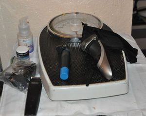 lot 82 image: Bathroom Scale Shavers, Beard Trimmers, and Ear and Nose Trimmer and Dry Shampoo