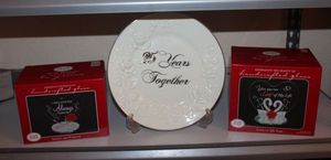 lot 18 image: Two Hand Blown Dcor Pieces in Original Boxes and 25 Years Together Plate