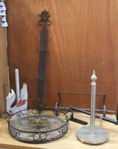 lot 231 image: Paper towel holders and serving tray with glass bottom and more see pictures