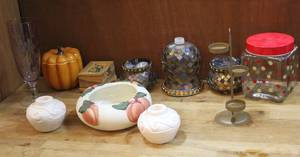 lot 224 image: Vases and candle holders pumpkin with lid and more see pictures
