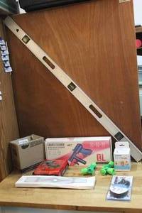 lot 223 image: Gravel cleaner - water hose ends - lawn mower blade - level and much more see pictures