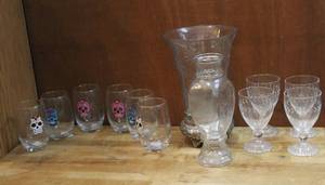 lot 213 image: Sugar skull wine glasses and vases and more see pictures