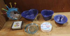 lot 211 image: Blue heart-shaped bowls - ring holder - ashtray  - and much more see pictures
