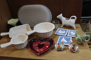 lot 203 image: Cow creamer coasters porcelain baking pans and much more see pictures