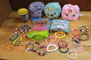 lot 195 image: Mixed Lot of toys 3 flipping stuffies and flow sand and kinetic sand and brackets and more see pictures