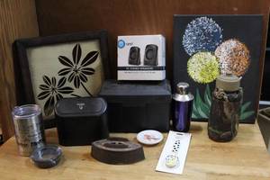 lot 158 image: Thermal cup and it has a lid to make it a can koozie also pc stereo speakers and decorative spoon picture and much more see pictures