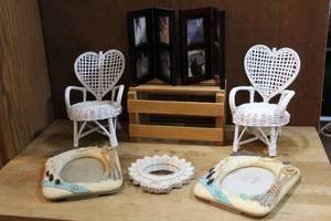 lot 131 image: Mixed Lot of decor and picture frames to small wicker chairs and more see pictures