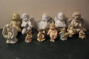 lot 300 image: Vintage  Cherub Statues  White Sitting Angels and more see all pictures