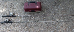lot 284 image: Two fishing poles and tackle box