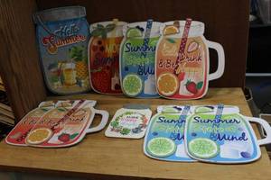 lot 71 image: Eat Drink & Be Happy Sign Mason Jar Fruit Decor Glitter Wall Door Porch decor and others see pictures