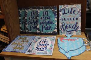 lot 73 image: Sea and beach wall art see pictures