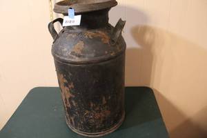lot 271 image: vintage metal milk can about 24 inches tall