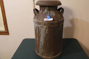 lot 270 image: vintage metal milk can about 24 inches tall