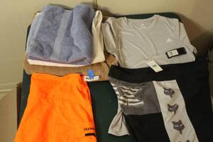 lot 248 image: LG Adidas gray and bath towels and size 38 shorts and more see pictures