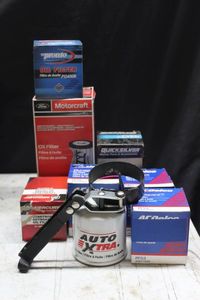 lot 108 image: Oil & fuel filters including AC Delco, Auto Extra, Mercury, includes oil filter wrench