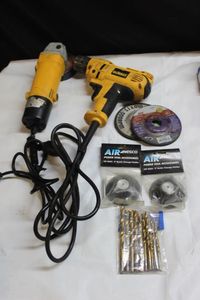 lot 133 image: Dewalt electric drill and cutoff grinder plus accessories