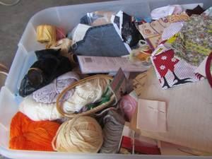 lot 57 image: FABRIC, YARN, SEVERAL HOOPS