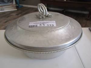 lot 113 image: silver in color serving dish with lid