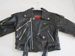lot 8 image: 5T Bike Star Leather Jacket - EAGLE, USA & FLAG O THE BACK, Never worn just stayed hanging in closet