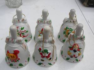 lot 143 image: DECORATIVE  BELLS WITH DIFFERENT DESIGNS ON THE FRONT