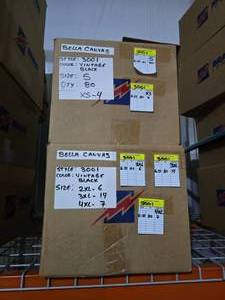 lot 12 image: 2 Boxes of Bella Canvas 3001 Unisex 100% Soft Cotton Vintage Black Adult Tee Shirts, SEE DESCRIPTION FOR SIZES AND QUANTITIES  BID IS TIMES THE QUANTITY SO YOU ARE BIDDING PER BOX