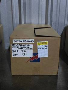 lot 14 image: 1 Box of Bella Canvas 3001CVC Unisex Cotton Blend Dark Lavender Heather Adult Tee Shirts