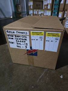 lot 20 image: 1 Box of Bella Canvas 3001CVC Unisex Cotton Blend Green Heather Adult Tee Shirts