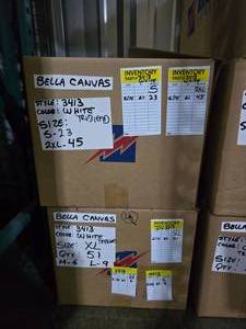 lot 58 image: 2 Boxes of Bella Canvas 3413 Unisex Tri-Blend White Adult Tee Shirts, SEE DESCRIPTION FOR SIZES AND QUANTITIES  BID IS TIMES THE QUANTITY SO YOU ARE BIDDING PER BOX