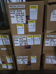 lot 59 image: 3 Boxes of Bella Canvas 3413 Unisex Tri-Blend Charcoal Black Adult Tee Shirts, SEE DESCRIPTION FOR SIZES AND QUANTITIES  BID IS TIMES THE QUANTITY SO YOU ARE BIDDING PER BOX