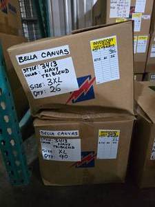 lot 64 image: 2 Boxes of Bella Canvas 3413 Unisex Tri-Blend Navy Adult Tee Shirts, SEE DESCRIPTION FOR SIZES AND QUANTITIES  BID IS TIMES THE QUANTITY SO YOU ARE BIDDING PER BOX