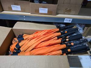 lot 93 image: Stromberg Inversa Inverted Umbrellas Orange  Black  QUANTITY 15  BID IS TIMES THE QUANTITY