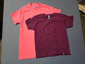 lot 159 image: WOW  2 Boxes of Gildan Maroon & Coral Silk Heavy Cotton Shirts,  SEE DESCRIPTION FOR SIZES AND QUANTITIES  BID IS TIMES THE QUANTITY SO YOU ARE BIDDING PER BOX