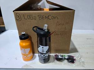lot 194 image: Box of Misc Boost Mobil Promotional Gear.  Includes Camelback Water Bottles & More.  See last pic for approx quantity count