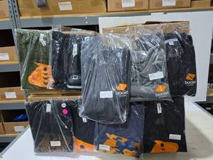 lot 196 image: 4 Boxes Full of Misc Boost Mobile Shirts, Polos & Jackets.  Approx 175 Total