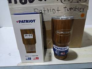 lot 237 image: Superior Patriot 20oz Insulated Stainless Steel Woodgrain Tumblers  QUANTITY 34  BID IS TIMES THE QUANTITY