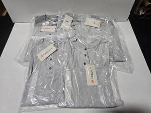 lot 145 image: Rasco Flame Resistant Cotton Blend Grey Stretch Long Sleeve Henley, Size Large QUANTITY 5  BID IS TIMES THE QUANTITY&nbsp MSRP $45 Each