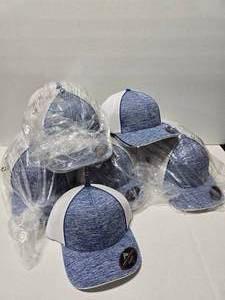 lot 316 image: Pacific Headwear 406F Aggressive Blue Heather Trucker Mesh Flexfit Hat.  Approx 12 Hats Per Pack.  SEE PICS FOR SIZES & COUNTS  QUANTITY 4 PACKS  BID IS TIMES THE QUANTITY