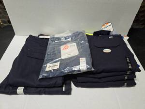 lot 324 image: Rasco Flame Resistant Mens Pants, Size 42x32.  Includes FR4212UDN (1), FR9045NV (4) &amp FR4303NV (2)  QUANTITY 7 PANTS  BID IS TIMES THE QUANTITY&nbsp&nbsp&nbsp&nbsp MSRP $60 Each