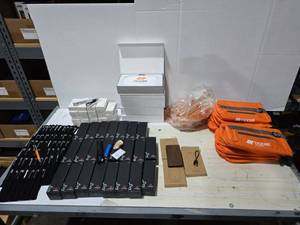 lot 341 image: Large Lot of Misc Boost Mobile Promotional Products.  Includes Fancy Pens, Flashlights, EL124 Power Banks, Phone Sanitizing Stations, Sequoia 2.0 Power Banks, Bottle Cooler Bags & MORE