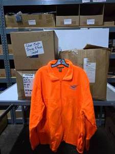 lot 347 image: 3 Boxes of Silver Eagle Orange Harriton Fleece Jackets.  53 Jackets Total.  SEE PICS FOR SIZE COUNTS