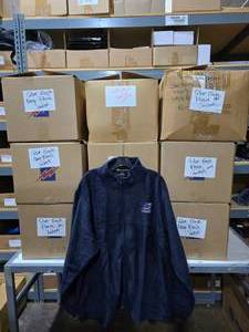 lot 349 image: 9 Boxes of Silver Eagle Navy Harriton Fleece Jackets.  Approx 115 Jackets.  SEE PICS FOR SIZE COUNTS