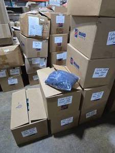 lot 350 image: 7 Boxes of Silver Eagle Navy Harriton Fleece Jackets.  Approx 90 Jackets.  SEE PICS FOR SIZE COUNTS