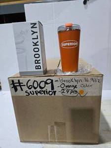 lot 406 image: Superior Brooklyn 16oz Orange Tumbler  QUANTITY 24  BID IS TIMES THE QUANTITY