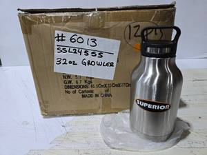 lot 409 image: Superior Stainless Steel 32oz Growler  QUANTITY 12  BID IS TIMES THE QUANTITY